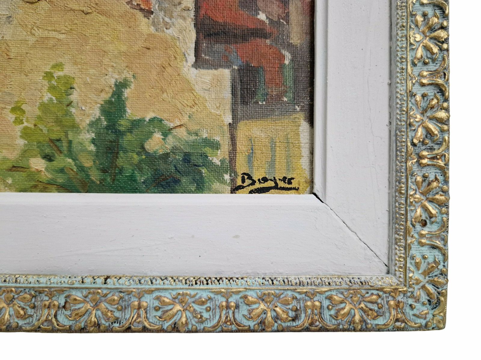 French Provencal Village Painting With Belfry Bell Tower, Original Framed And Signed Art photo buy