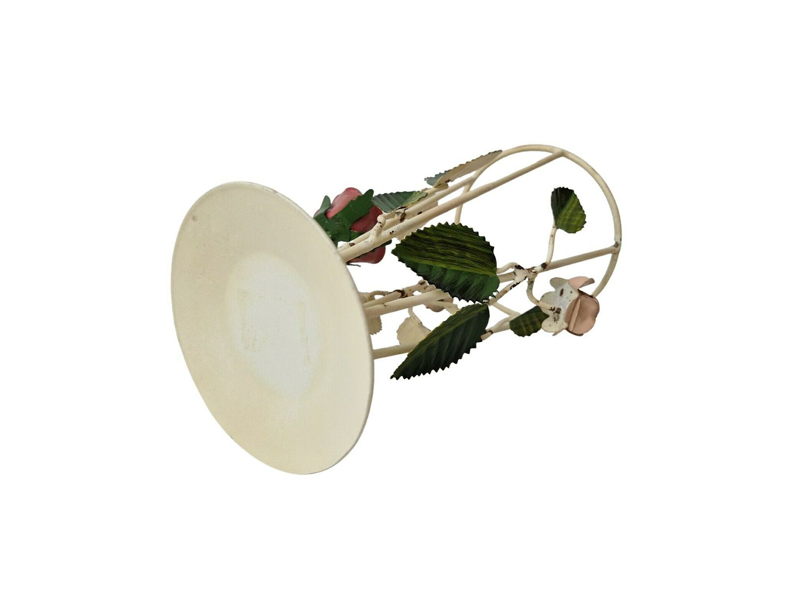 photo for sale Tole Flower Glass Cone Vase With Metal Rose And Leaf Stand