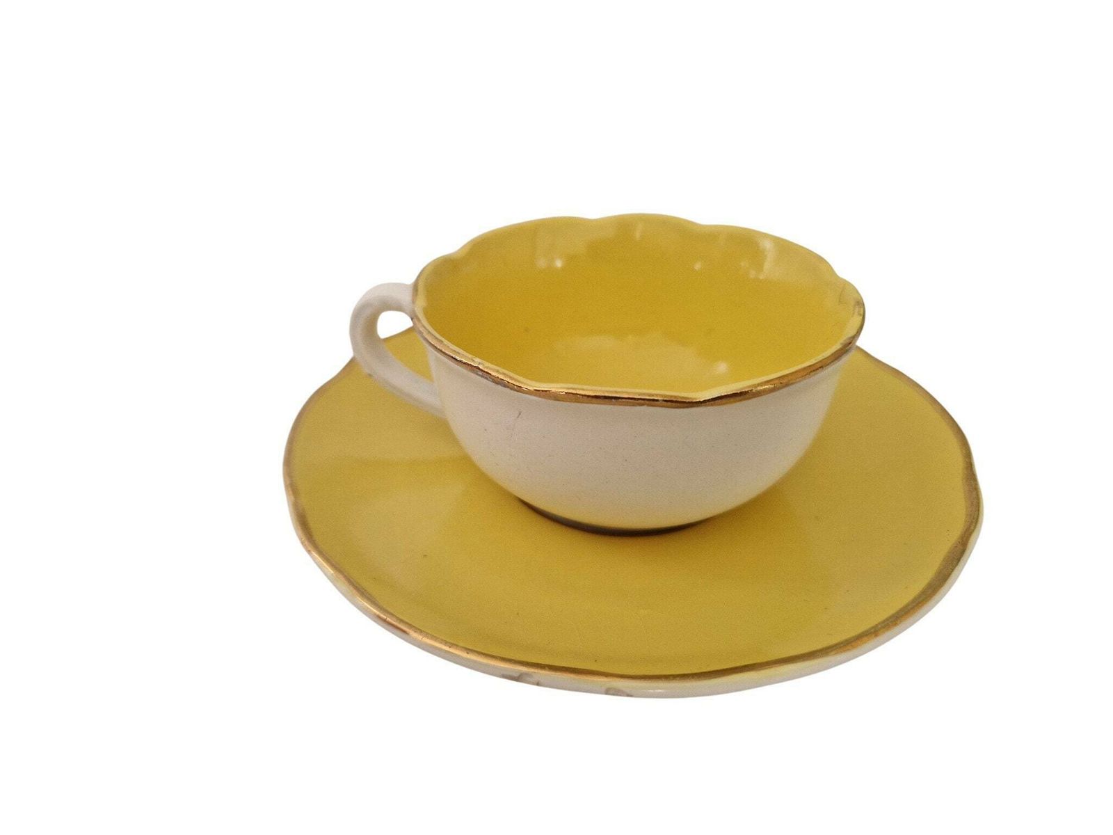 Set Van 4 Pastelkleurige Kopjes En Schoteltjes, Ca. Jaren 1950 – Mid Century Frans Porseleinen Demitasse Koffieservies Van Digoin Sarreguemines photo vintage