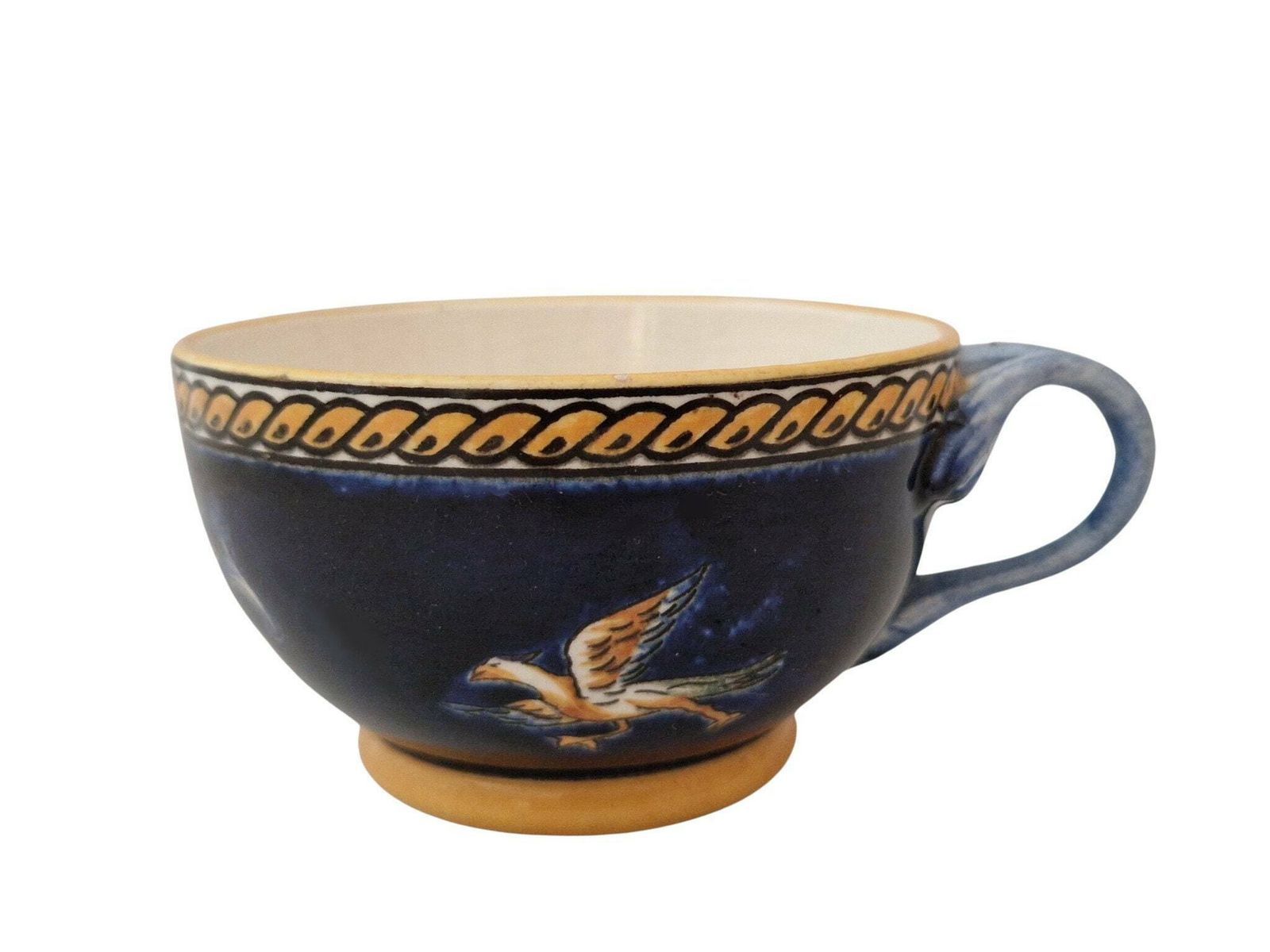 Gien Blue Renaissance Tea Cup And Saucer Set With Hand Painted Mythology Pattern, French Faience photo 87.0