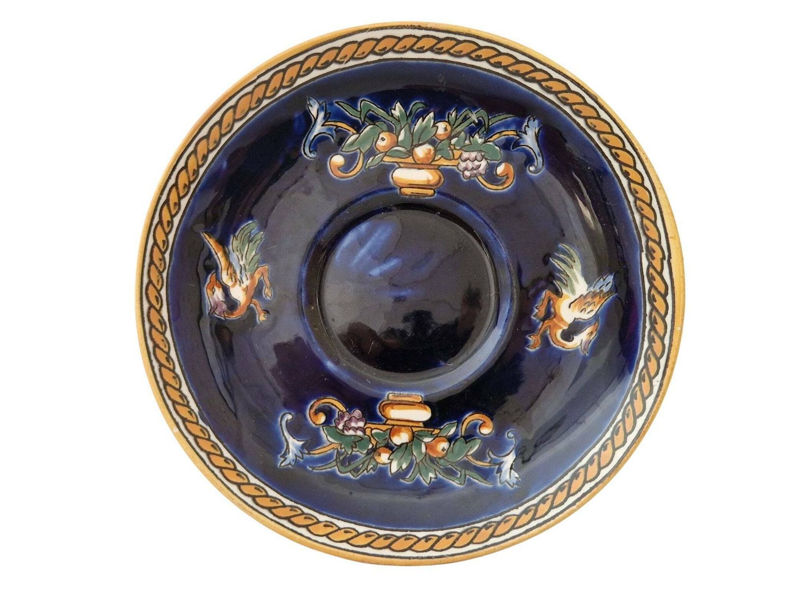 photo furniture Gien Blue Renaissance Tea Cup And Saucer Set With Hand Painted Mythology Pattern, French Faience