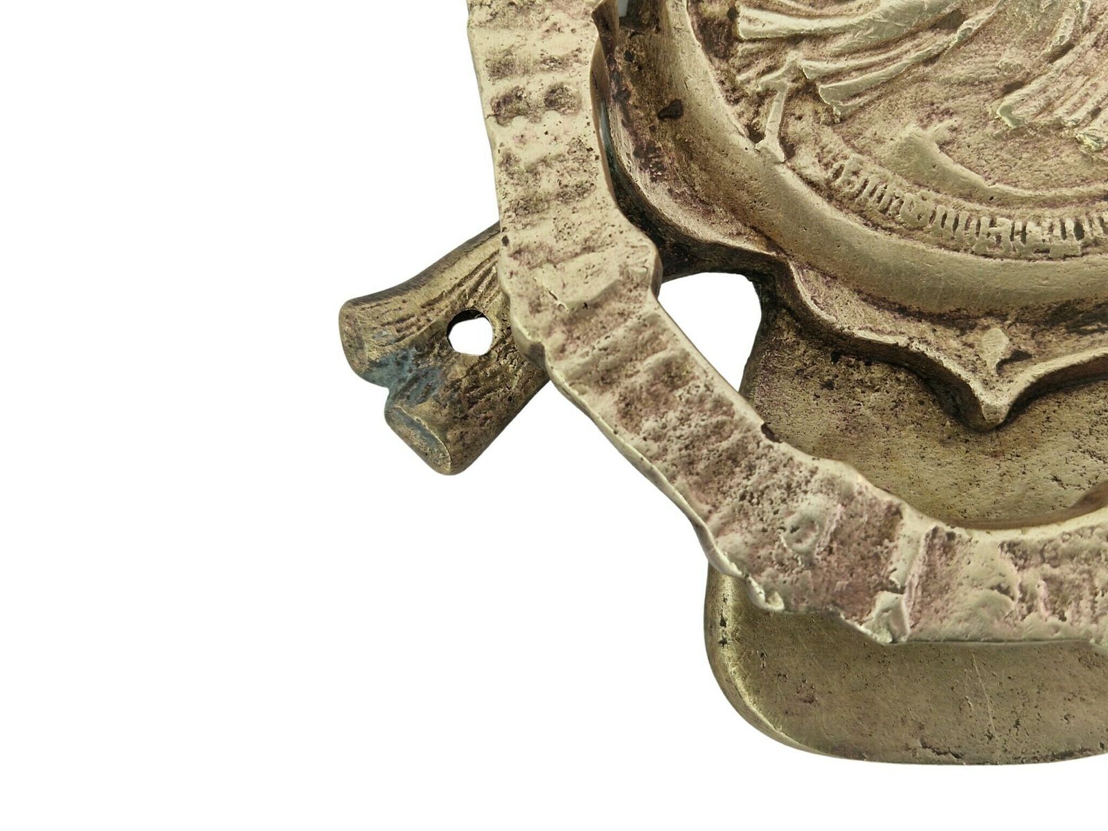 Antique French Bronze Door Knocker With Templar Knight On Horseback, Horseshoe And Crown photo vintage