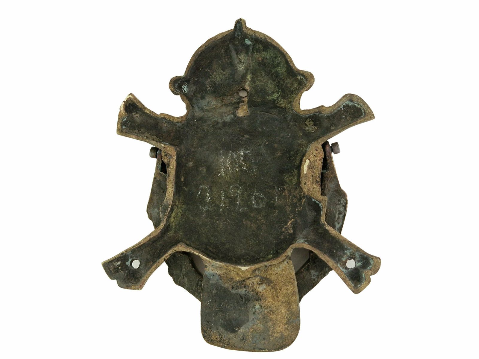 photo for sale Antique French Bronze Door Knocker With Templar Knight On Horseback, Horseshoe And Crown