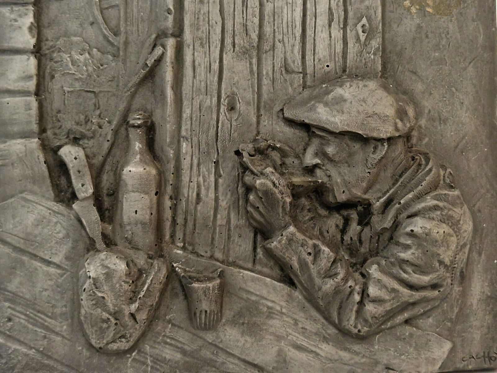 Old Man Eating Portrait Plaque, 3d Wall Hanging, Vintage Rustic French Country Art photo 53.0