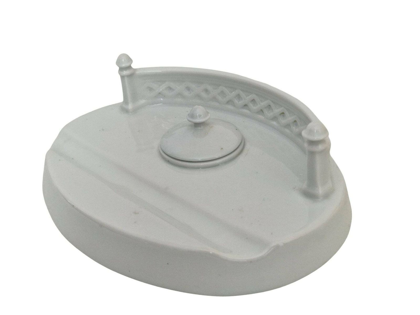 French Limoges Porcelain Inkwell And Pen Rest Stand, Office Desk Decor photo vinterior
