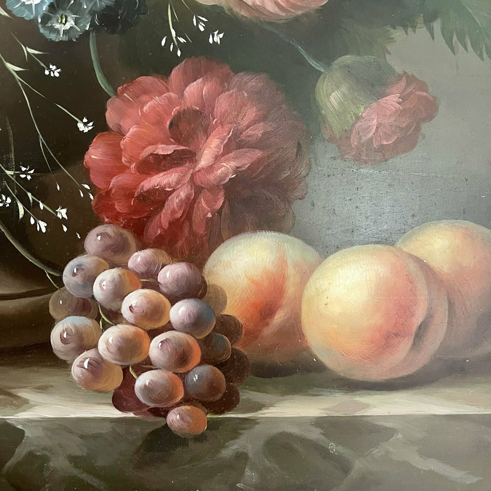 Floral Oil Painting With Wood Frame photo vintage