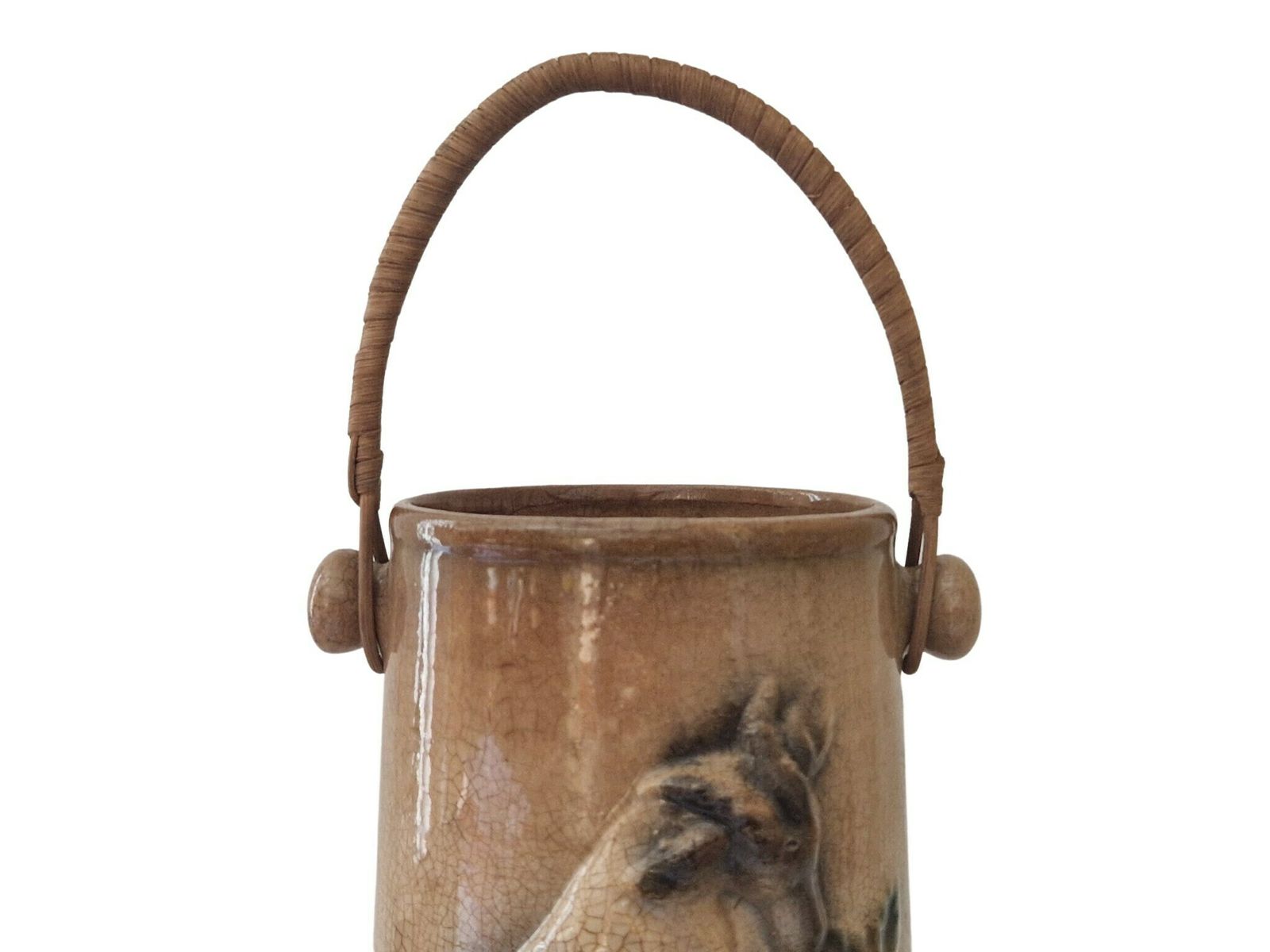 Antique French Majolica Milk Pail Can With Goat Figure, Rustic Country Kitchen Decor photo vinterior