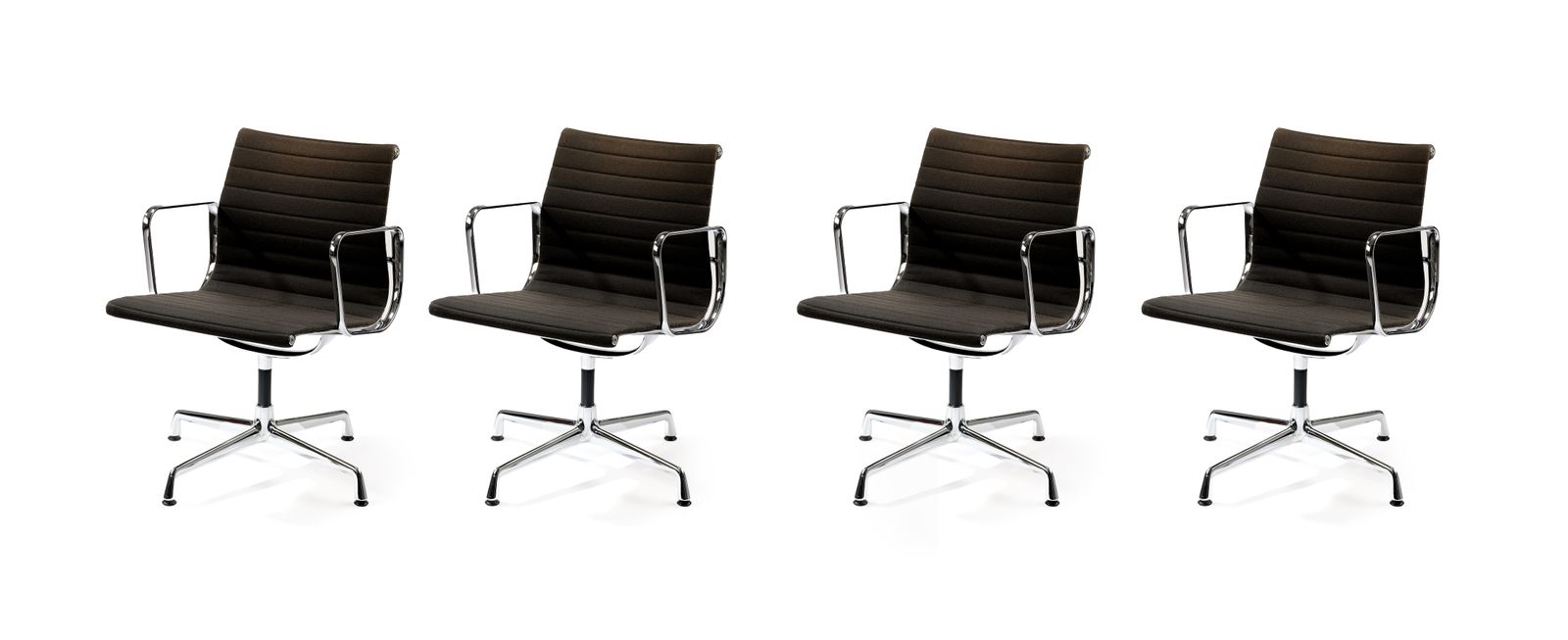 photo buy Vintage Vitra Eames Aluminium Group Ea108 Swivel Office Desk Chairs In Black Hopsack, Circa 1990's, 4 Matching Chairs Available.