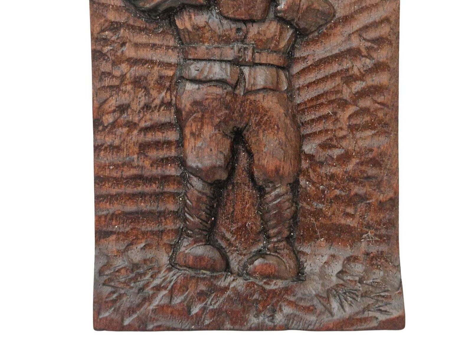 Wo1 Loopgraafkunst Gesneden Plaquette, Zoömorfische Karikatuur Wanddecoratie, Antiek Frans Militair Souvenir photo 66.0