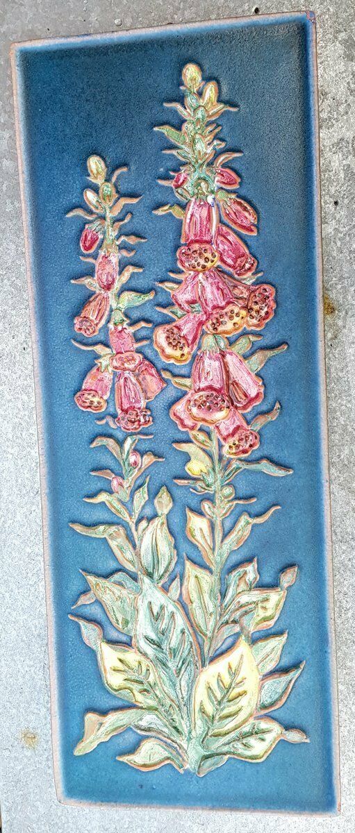 German Hand Crafted Ceramic Wall Panel With Flowers By Karlsruher Majolika, 1960s
