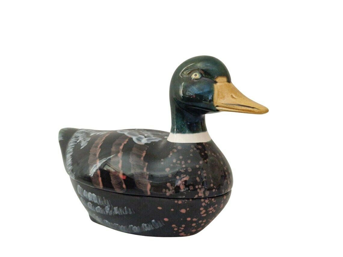 Mallard Duck Majolica Tureen By Michel Caugant French Foie Gras Terrine Woodland Table Decor photo Art