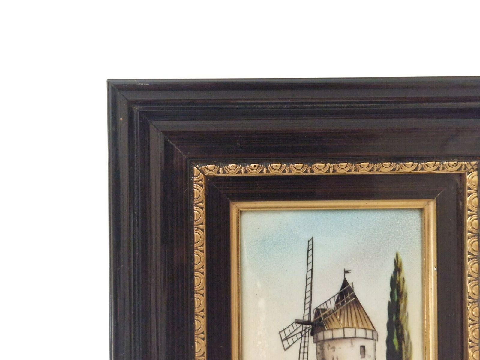Hand Painted Limoges Enamel Painting With Daudet Windmill By Francoise, Framed Provence Landscape photo vinterior