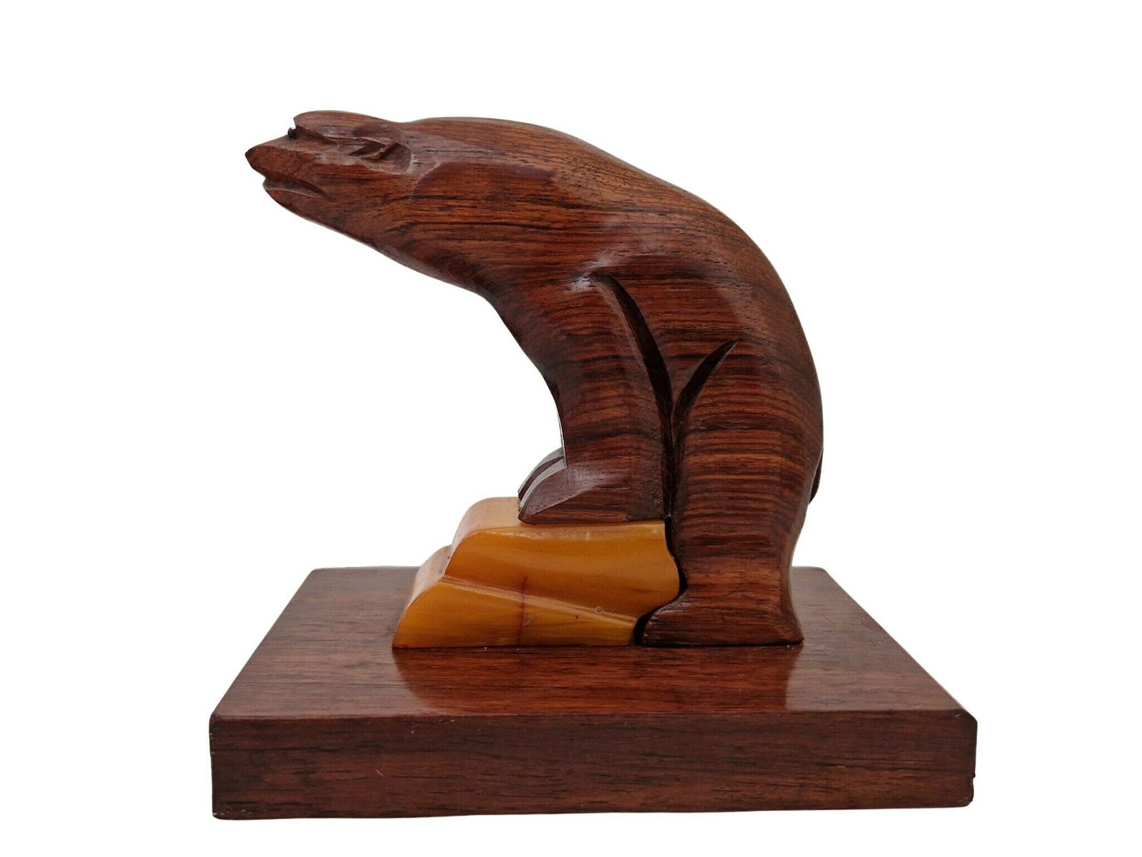 Art Deco Bakelite And Carved Wood Polar Bear Bookends photo vintage