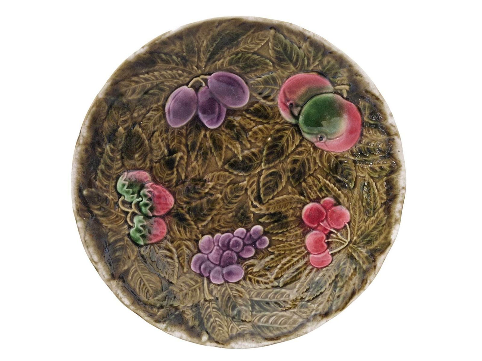 Large Majolica Fruit Centerpiece Bowl By Sarreguemines, French Barbotine Serving Dish Platter photo furniture
