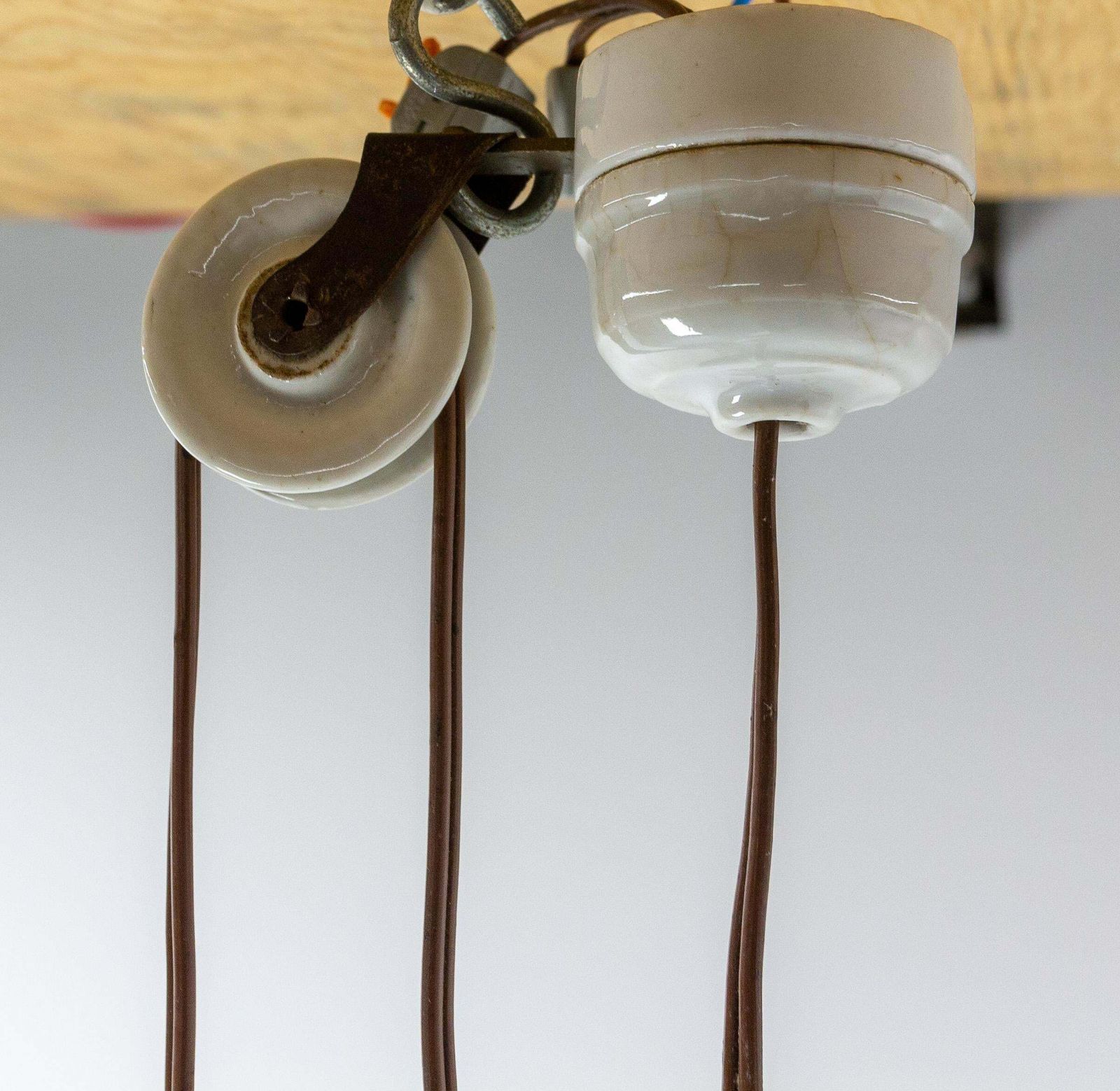 French Counter Weight Chandelier Lustre Glass Ceiling Pendant, Circa 1900 photo vintage