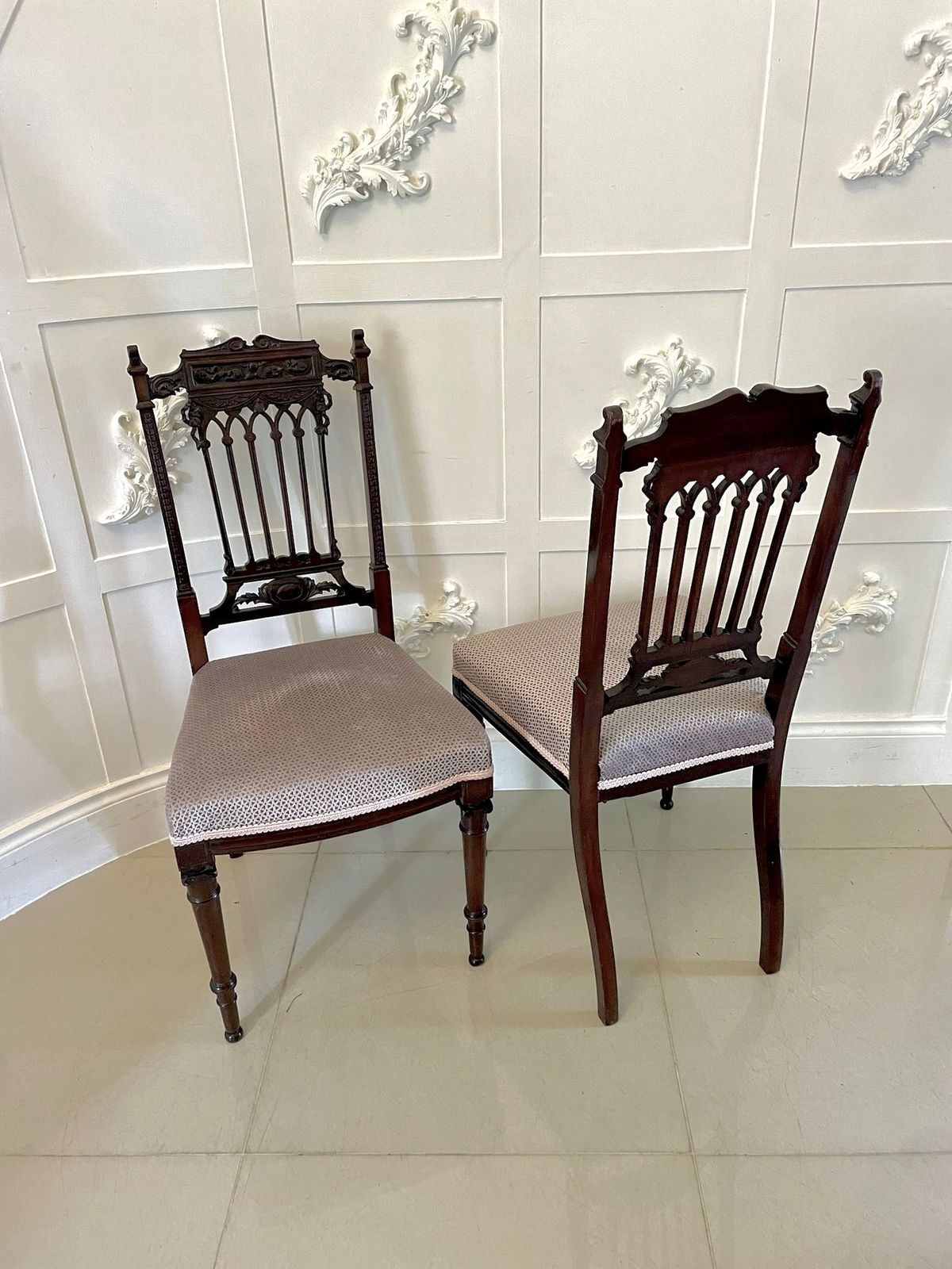 Fine Pair Of Antique 19th Century Carved Mahogany Side Chairs photo Furniture