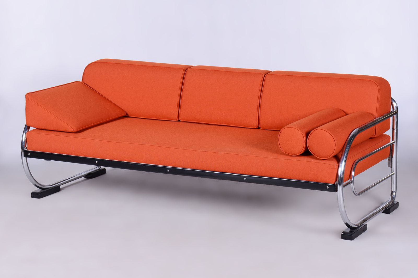 Restored Orange Bauhaus Sofa, Robert Slezak, High Quality Leather, 1930s