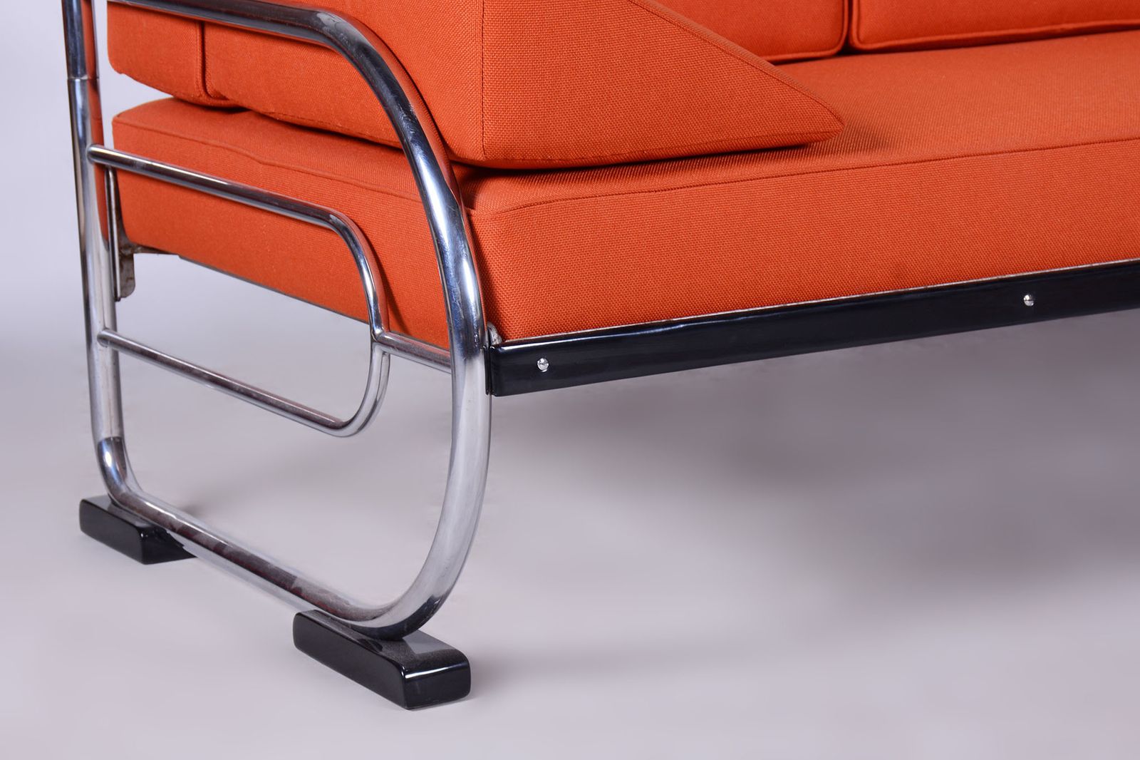 Restored Orange Bauhaus Sofa, Robert Slezak, High Quality Leather, 1930s photo vintage