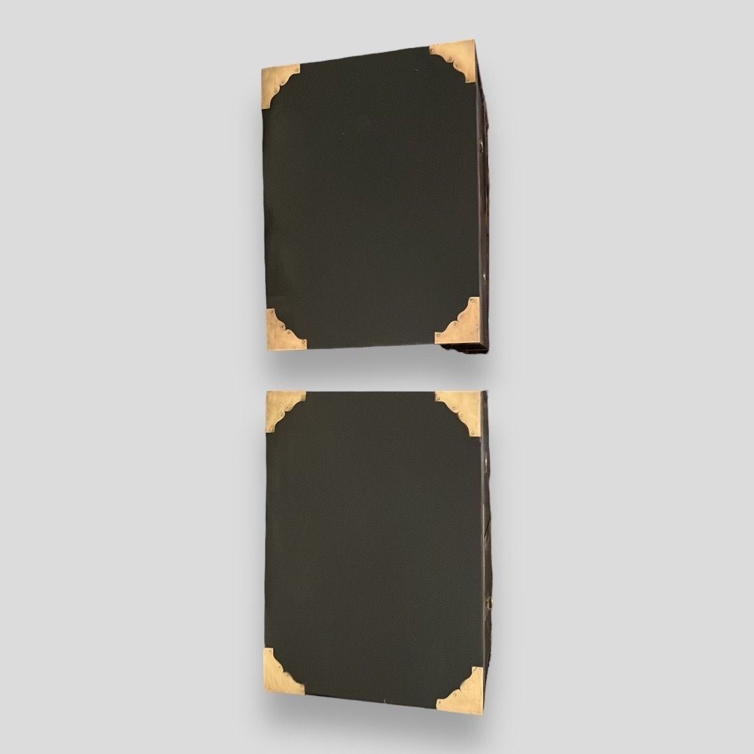 Pair Of Hollywood Regency Black Lacquer Campaign Chests photo furniture
