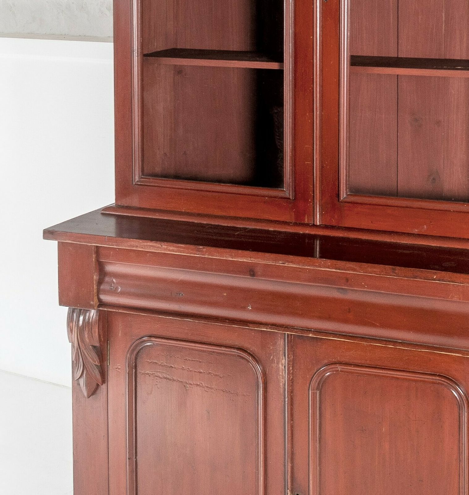 Tall Victorian Dresser Unit Bookcase With Original Glazing And Red Brown Lacquer photo furniture