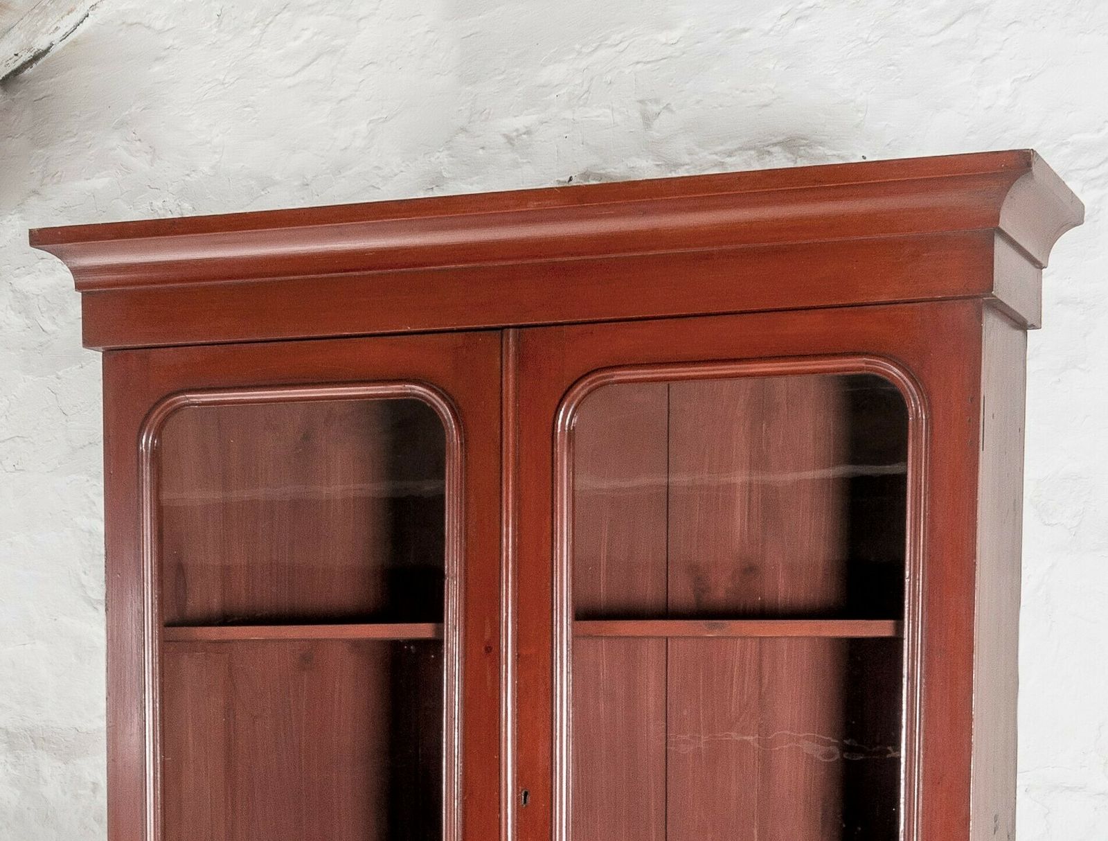 Tall Victorian Dresser Unit Bookcase With Original Glazing And Red Brown Lacquer photo for sale