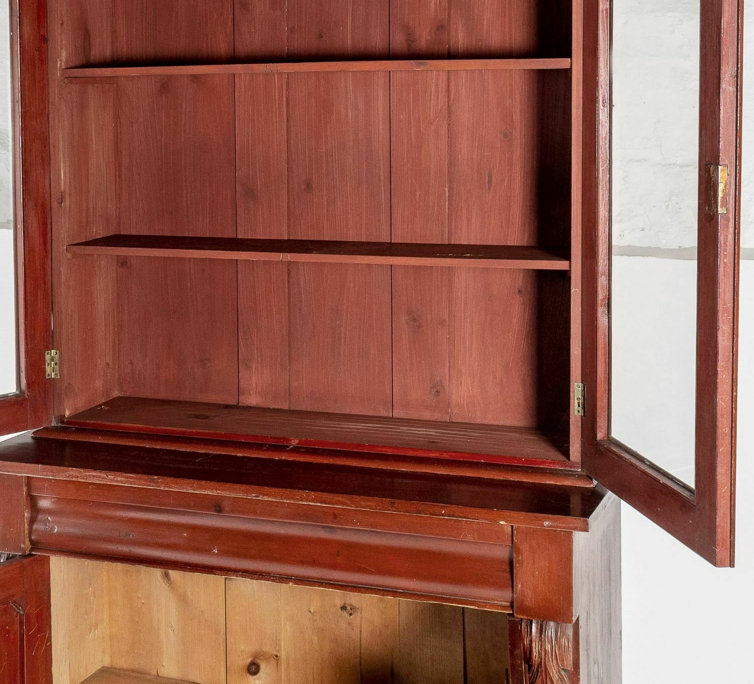 Tall Victorian Dresser Unit Bookcase With Original Glazing And Red Brown Lacquer photo vinterior