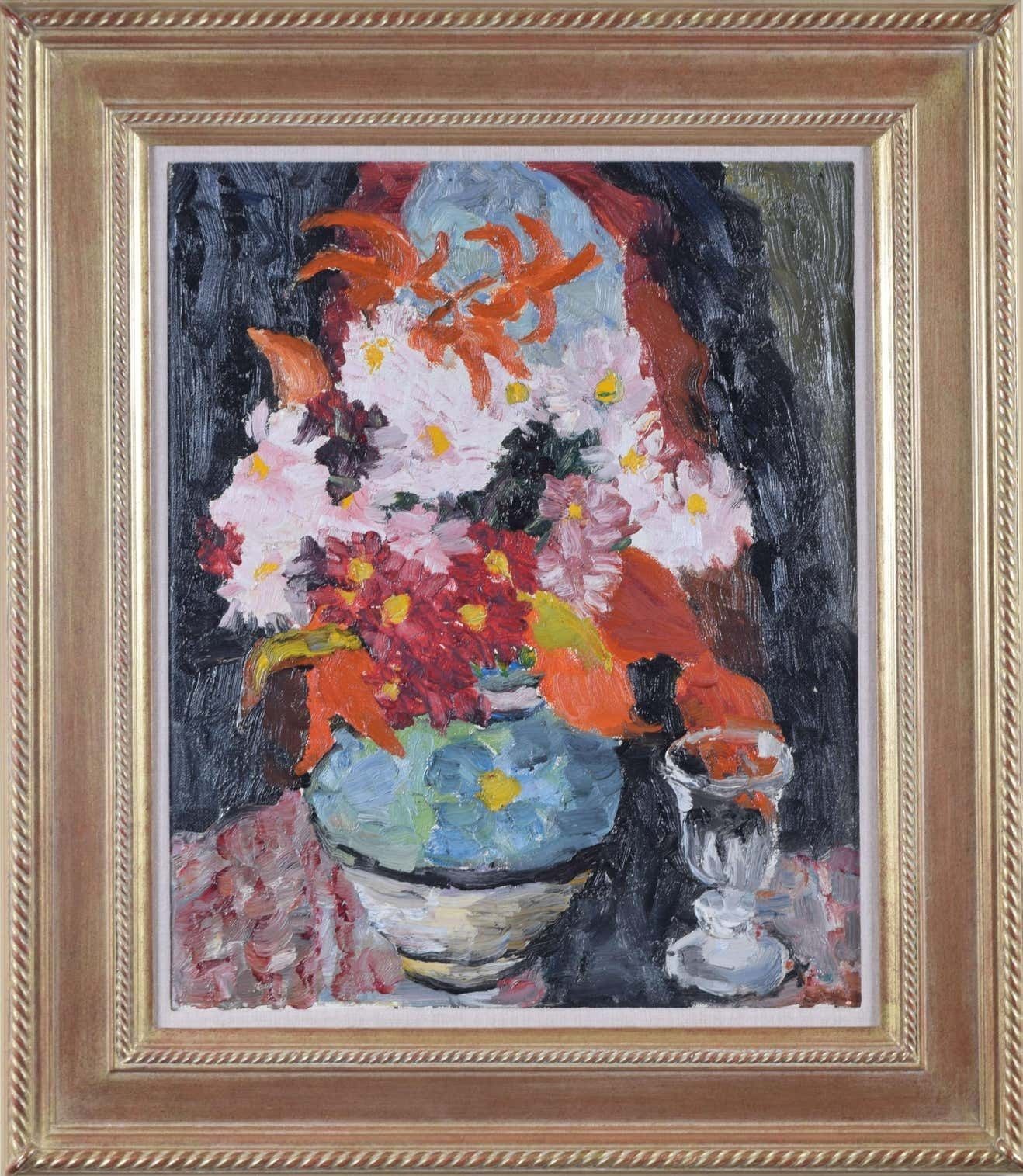 Lucy Harwood Still Life With Flowers And Glass Mid Century Oil Painting By Eva Lucy Harwood photo furniture