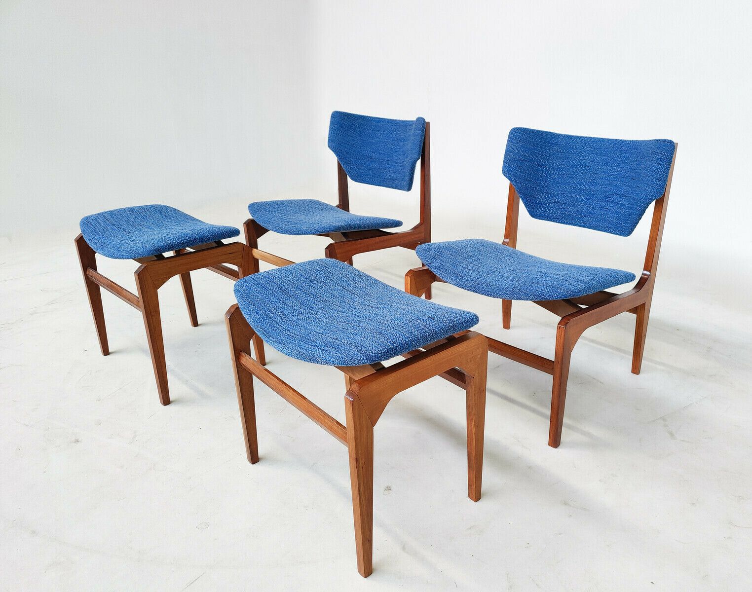 Pair Of Blue Mid Century Modern Armchairs With Matching Ottomans photo furniture