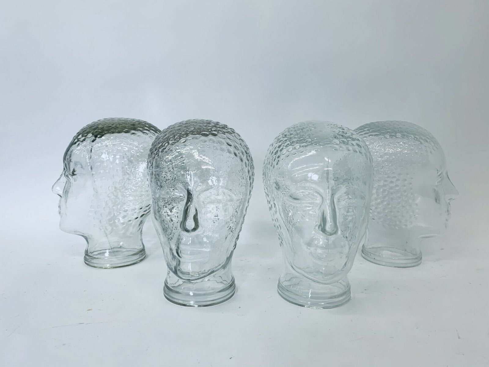Set Of 4 Glass Head Vintage Hat  Headphone Display Mid Century Mannequin  1970’s photo furniture