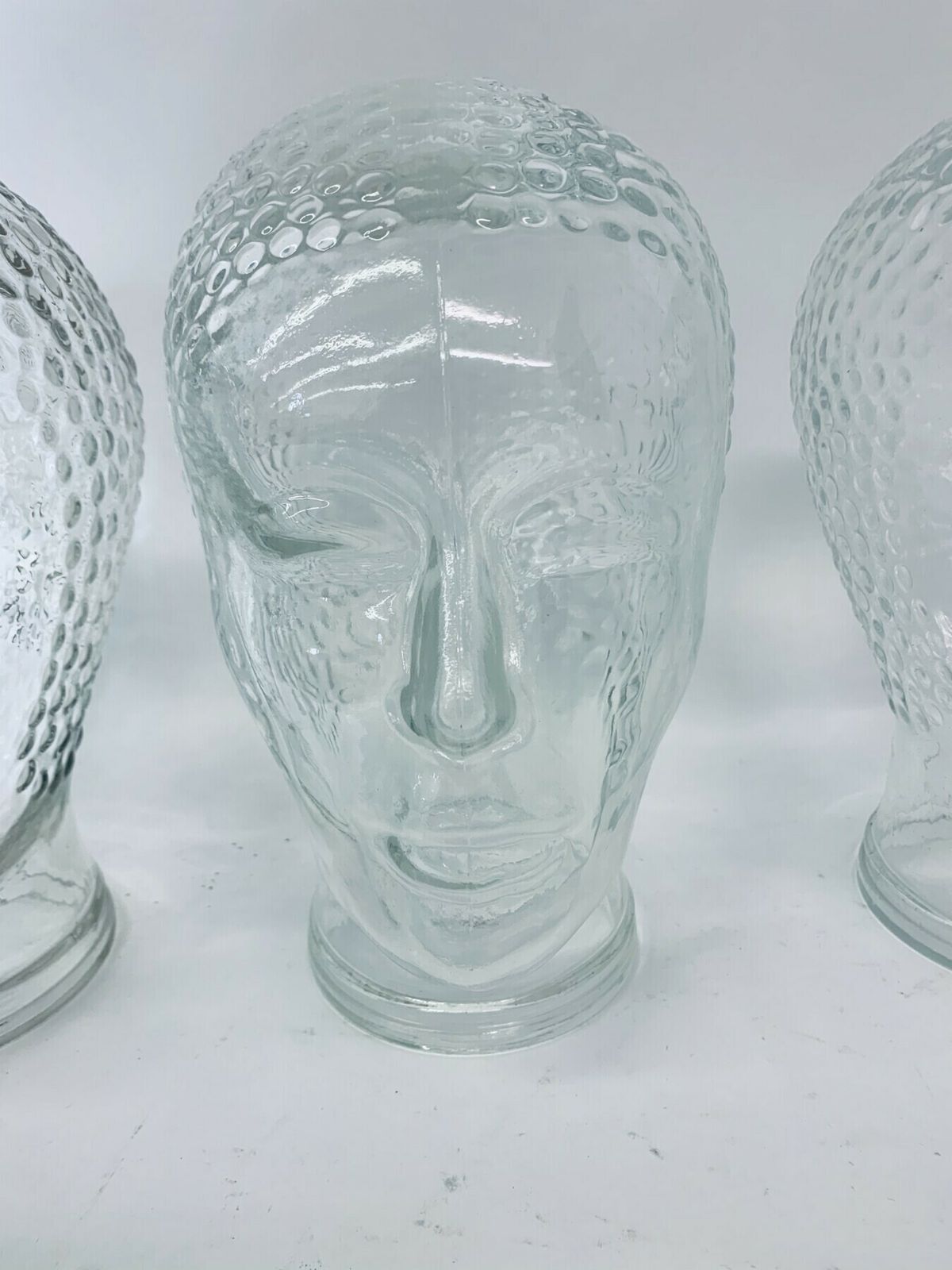 Set Of 4 Glass Head Vintage Hat  Headphone Display Mid Century Mannequin  1970’s photo Art