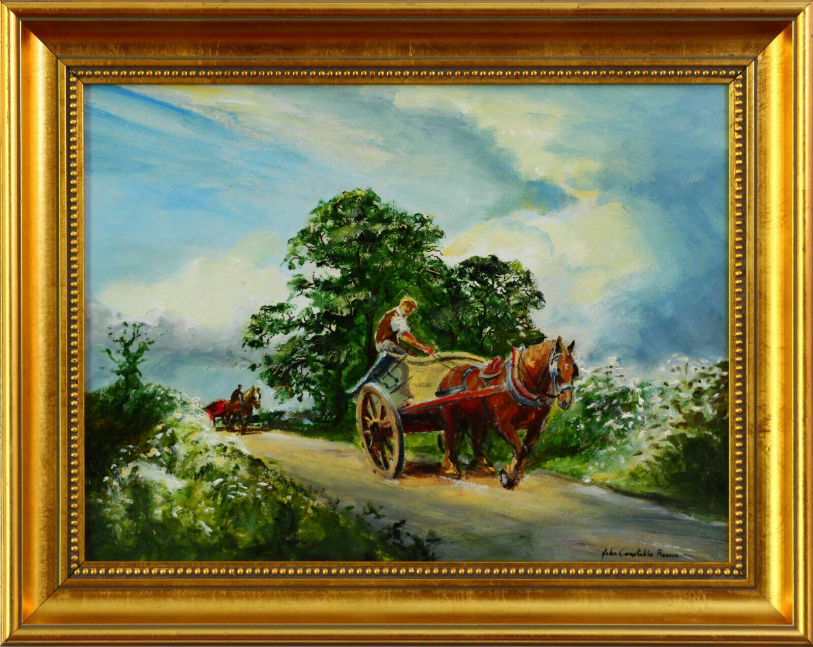 Oil On Board By John Constable Reeve. Horses And Carts In The Countryside