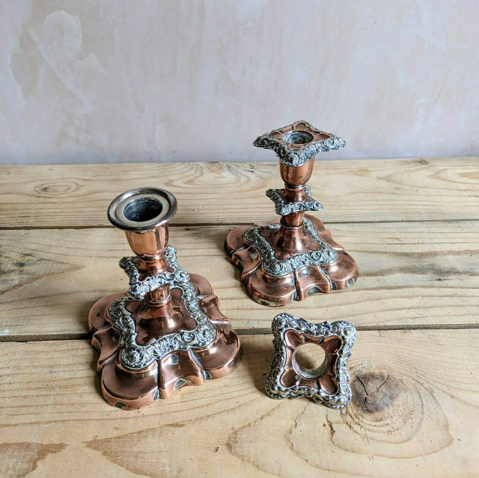A Pair Of Antique Old Sheffield Plate English Silver Plate Candle Sticks Or Candlesticks Candle Holder photo for sale