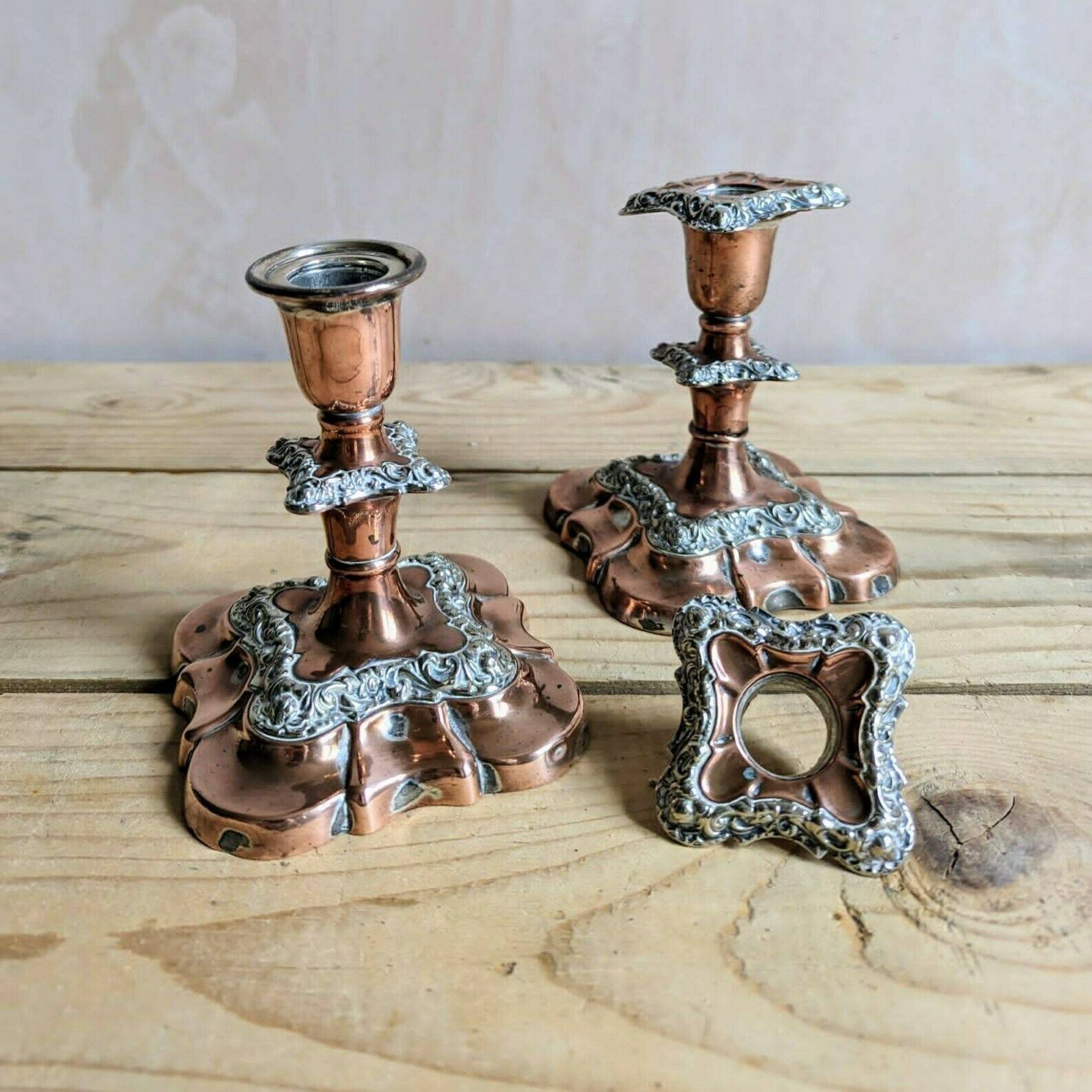 A Pair Of Antique Old Sheffield Plate English Silver Plate Candle Sticks Or Candlesticks Candle Holder photo buy