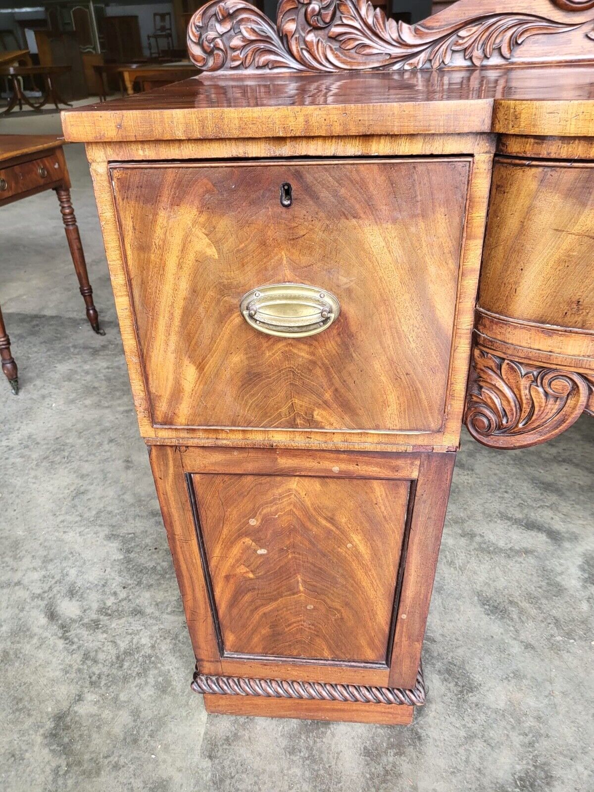 Antique William IV Mahogany Bow Break Front Carved Sideboard Wine Rack Drawers photo Furniture