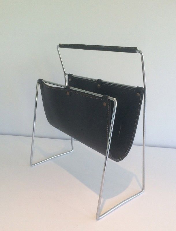 Black Leather And Chrome Magazine Rack photo for sale