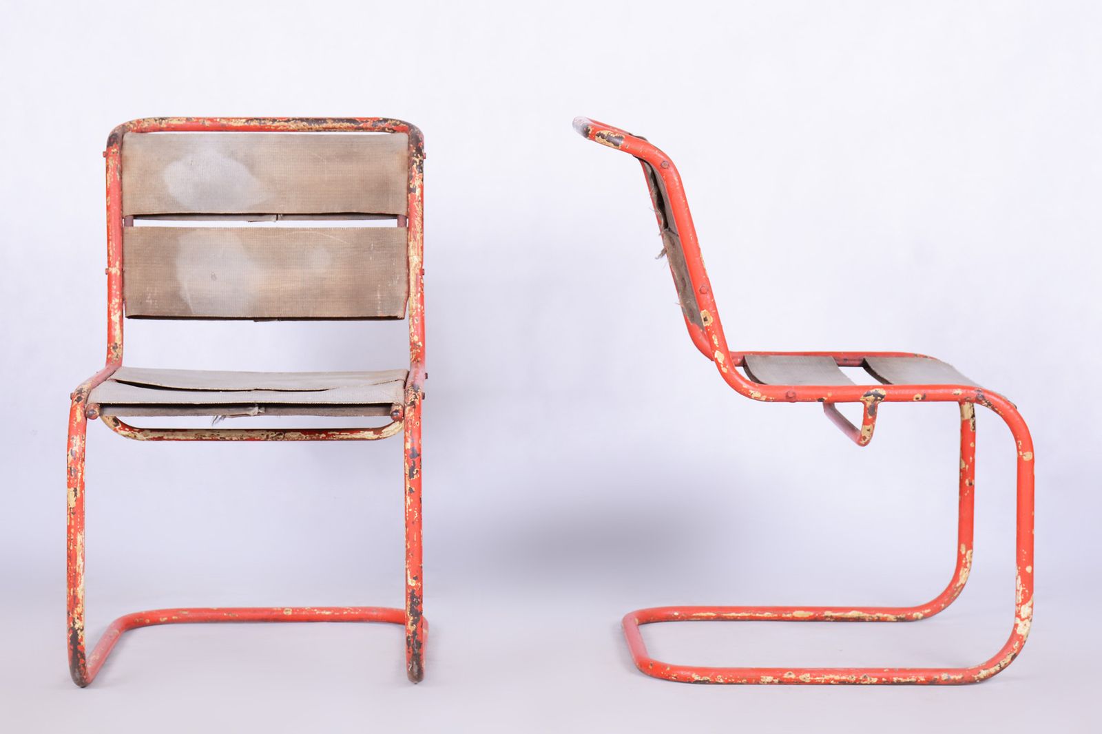 Original Pair Of Chairs By Josef Gocar, Lacquered Steel, Czechia, 1930s photo furniture