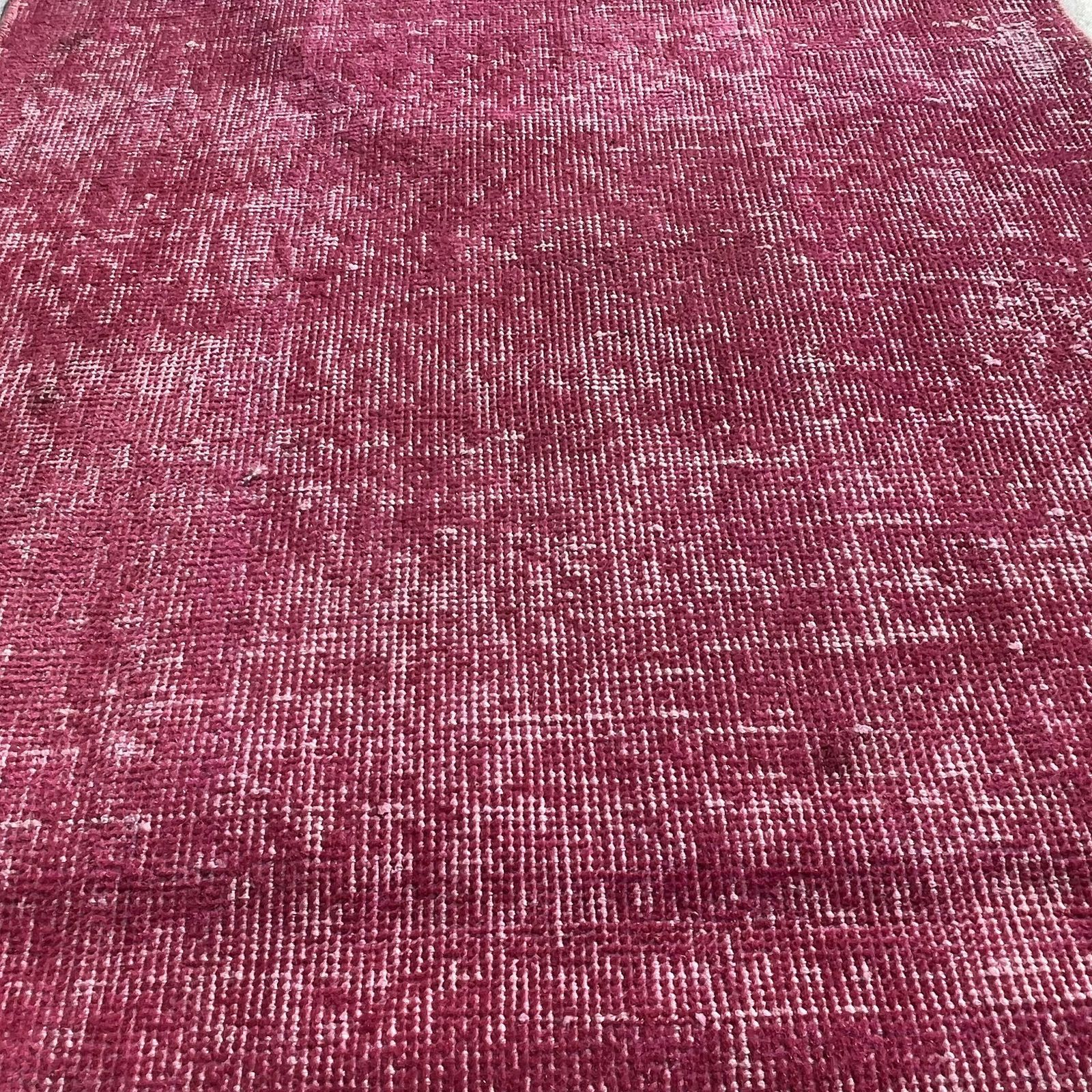 Distressed Turkish Narrow Runner Wool Vintage Rug, Over Dyed Pink 330 X 70 Cm photo for sale