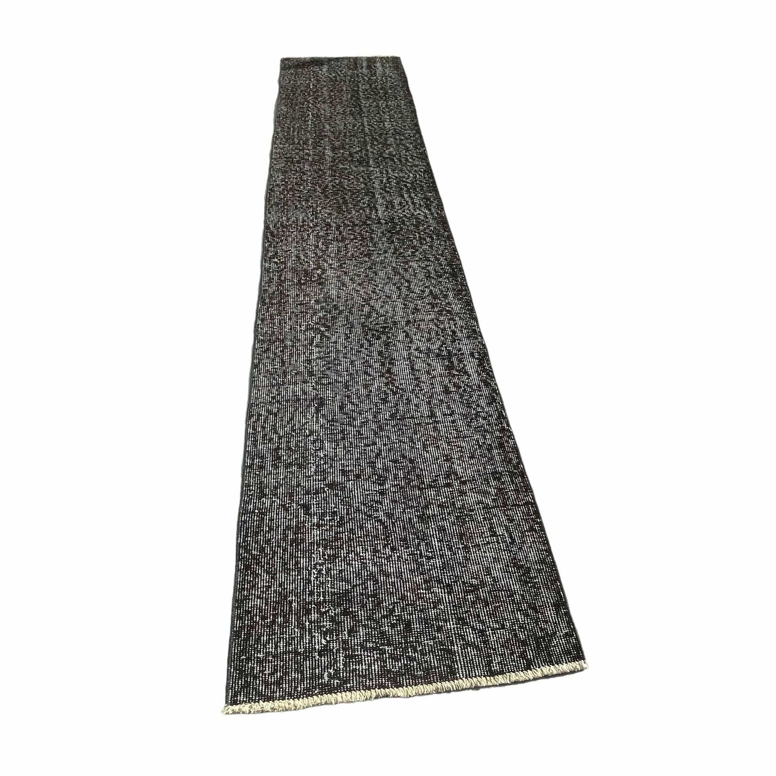 Distressed Turkish Narrow Runner Wool Vintage Rug, Over Dyed Black photo 413.0