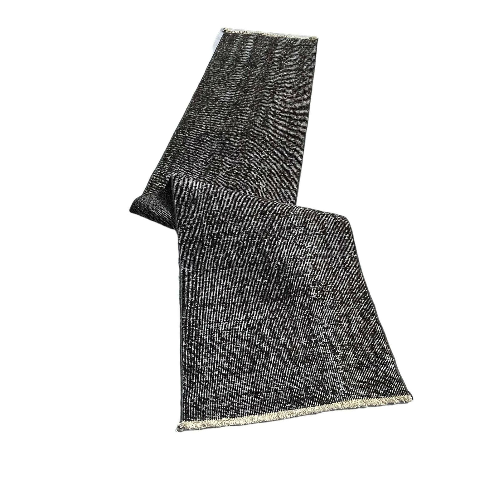 photo furniture Distressed Turkish Narrow Runner 285 X 60 Cm Wool Vintage Rug, Over Dyed Black