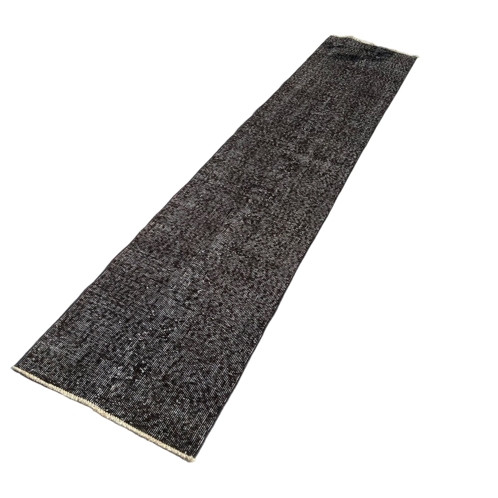 Distressed Turkish Narrow Runner 290 X 60 Cm Wool Vintage Rug, Over Dyed Black photo 412.0