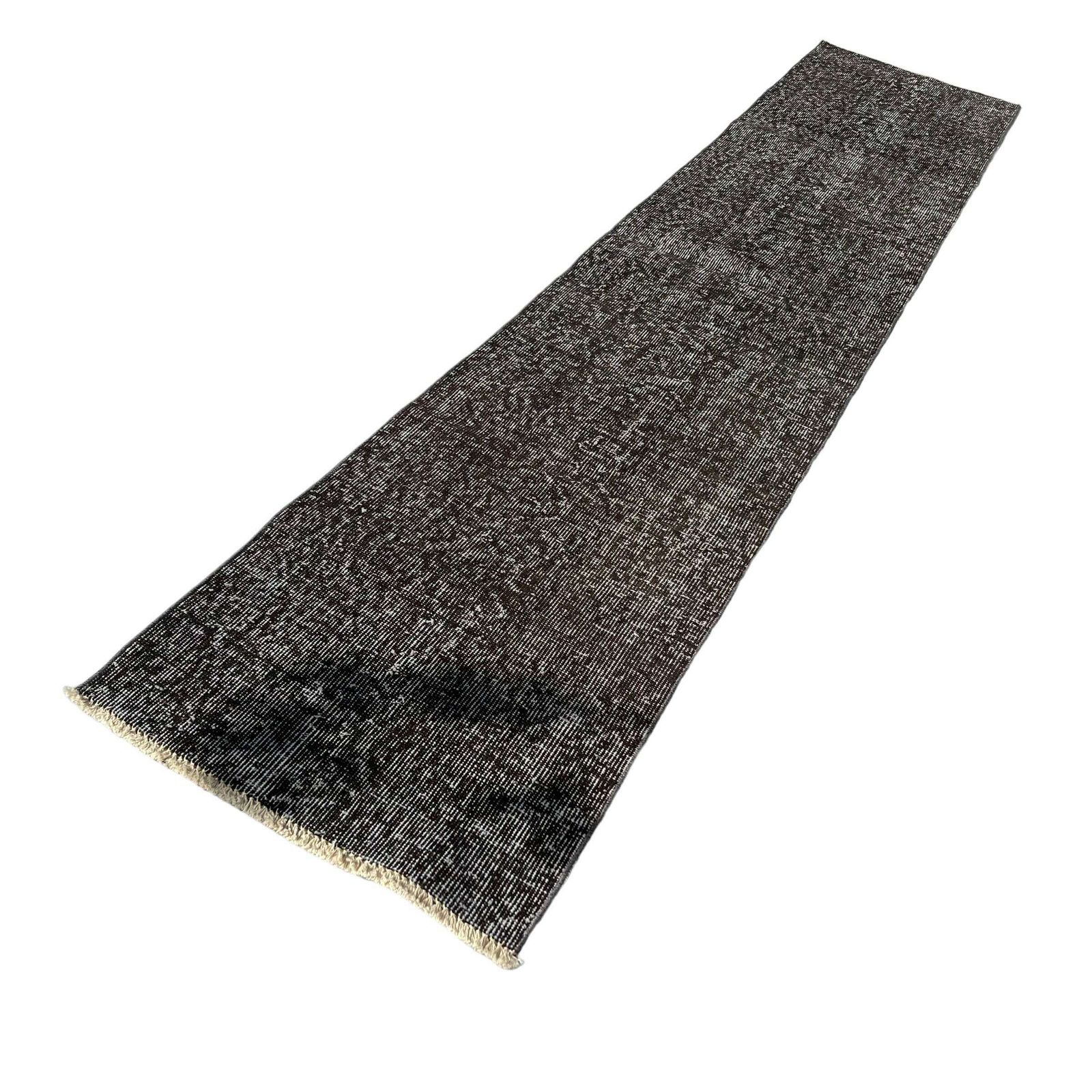 photo furniture Distressed Turkish Narrow Runner 290 X 60 Cm Wool Vintage Rug, Over Dyed Black