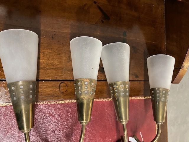 Pair Of Modern   Vintage Oscar Torlasco Cone Wall Lights From The 1950s. Metal And Opaline Glass. Design photo for sale