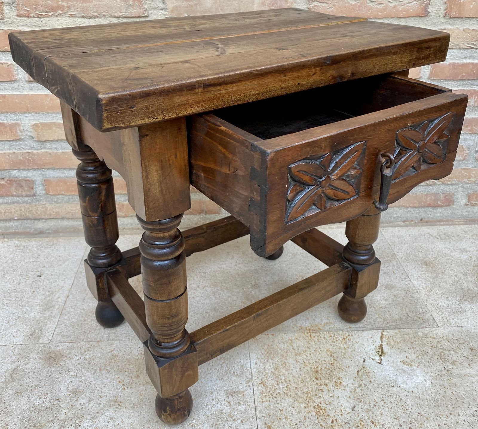 20th Century Spanish Nightstand Or Bedside With Carved Drawer And Iron Hardware photo furniture
