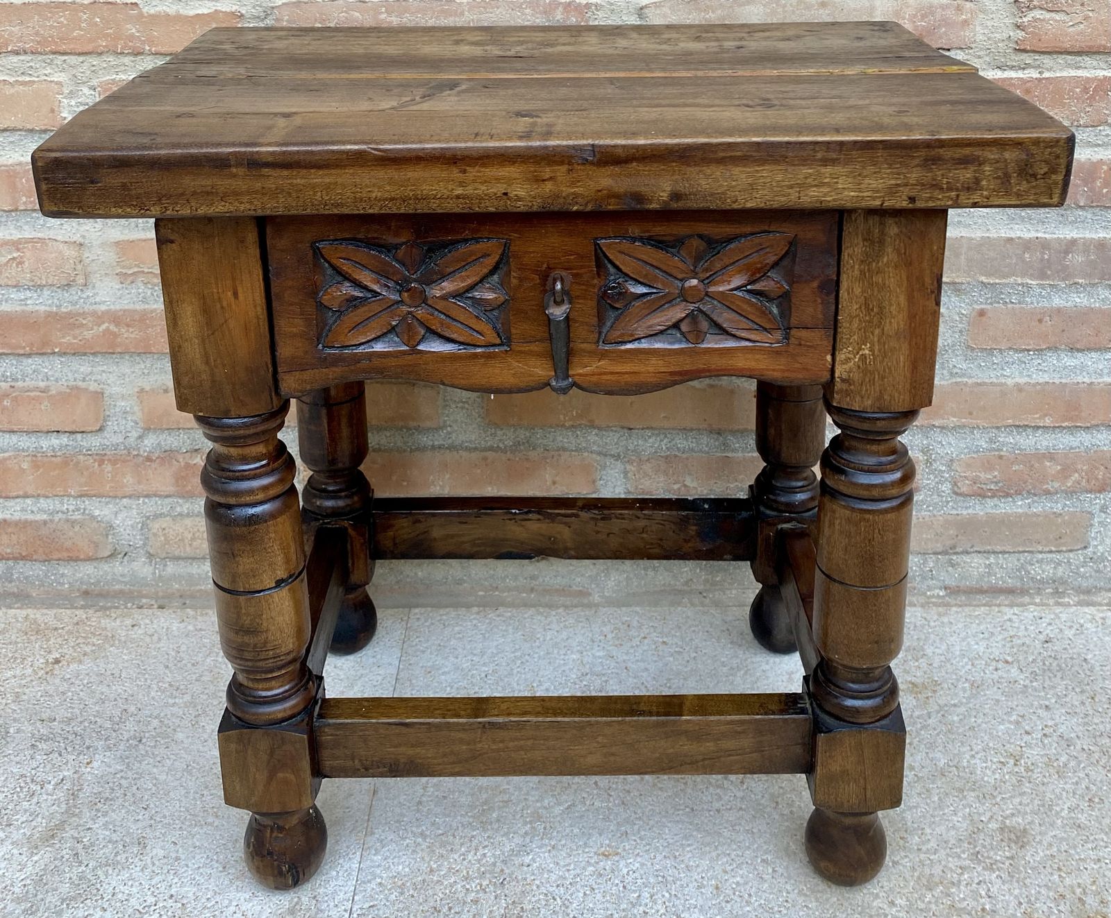 20th Century Spanish Nightstand Or Bedside With Carved Drawer And Iron Hardware photo buy