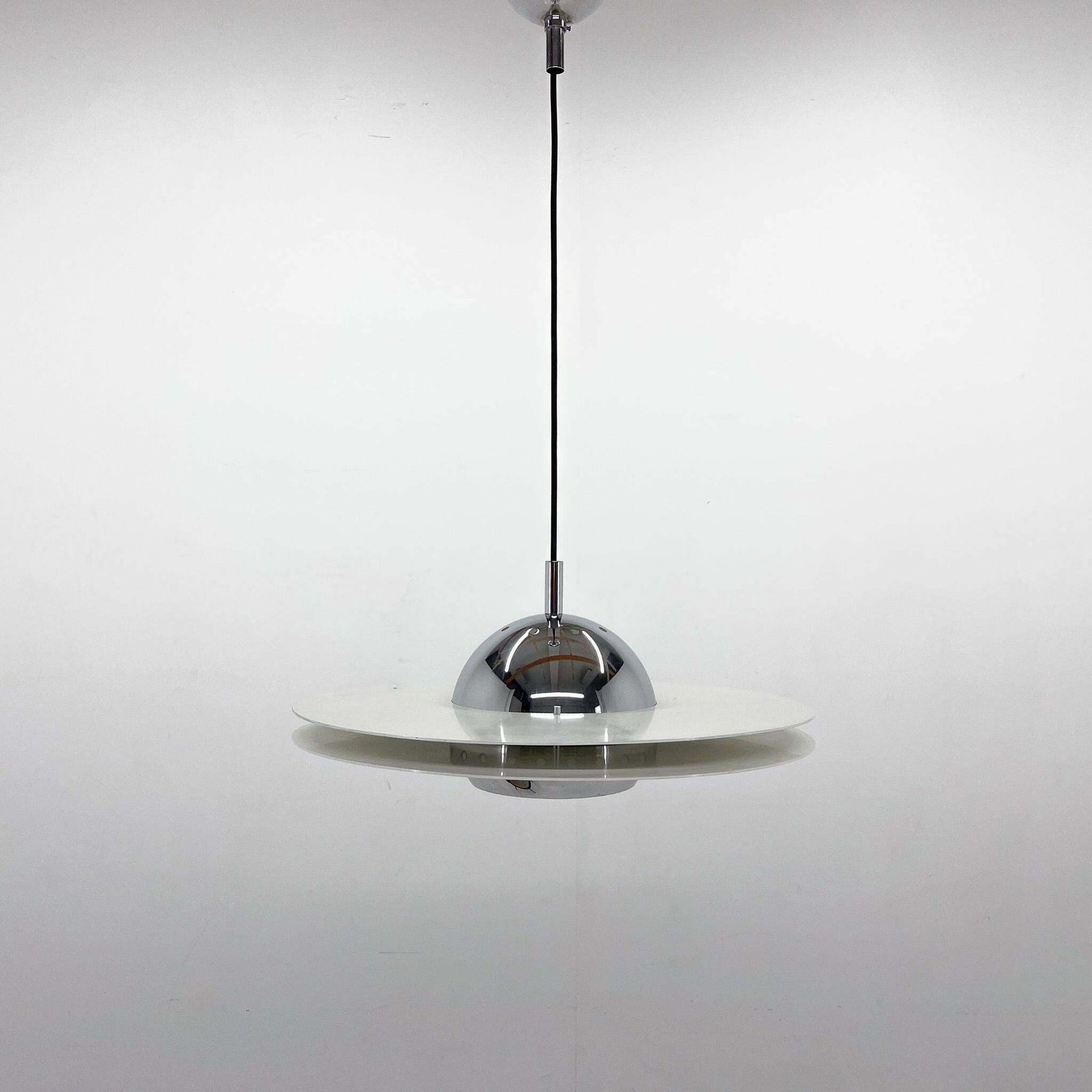 1970's Ufo Chrome & Lacquered Metal Space Age Pendant, Italy photo furniture