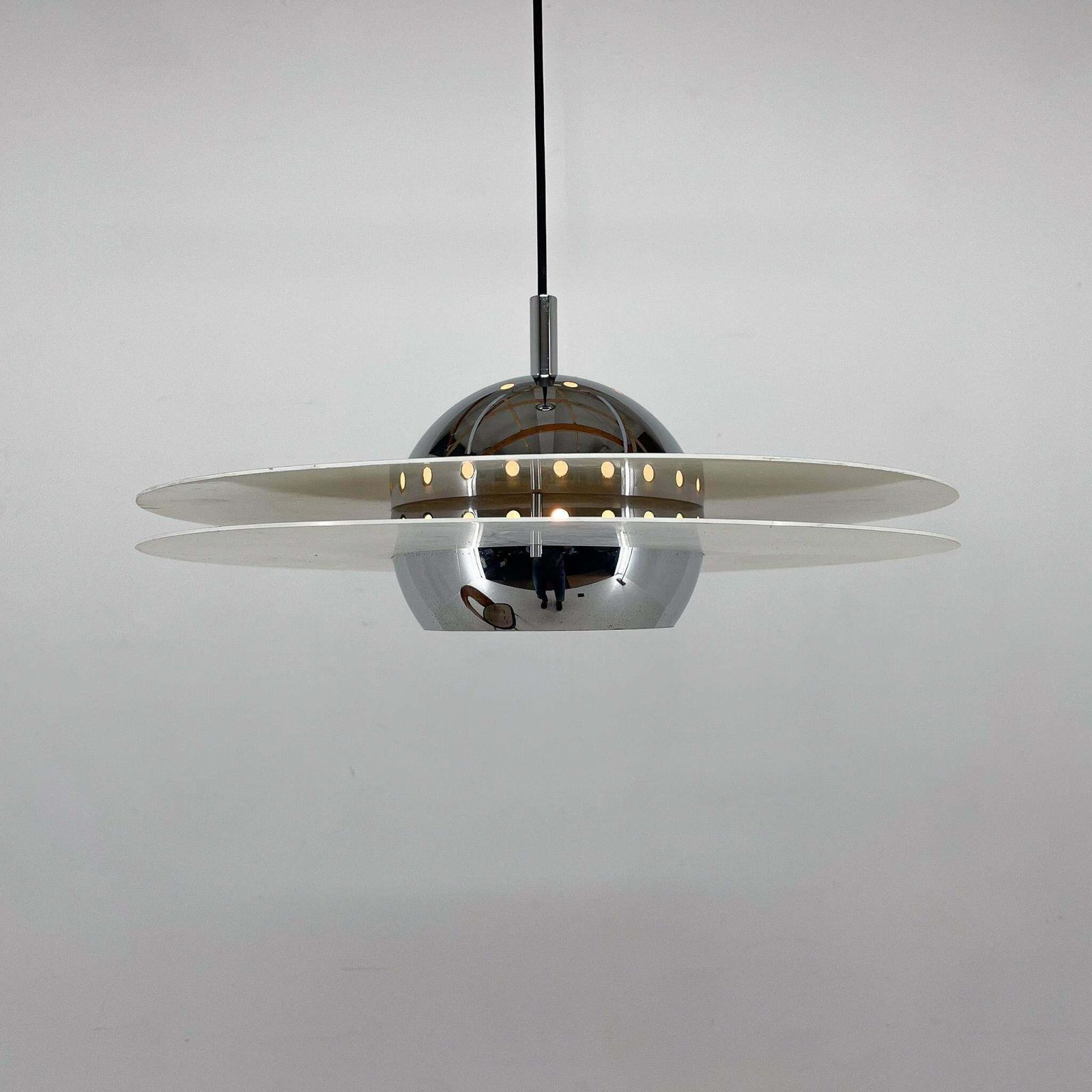 1970's Ufo Chrome & Lacquered Metal Space Age Pendant, Italy photo 1186.0