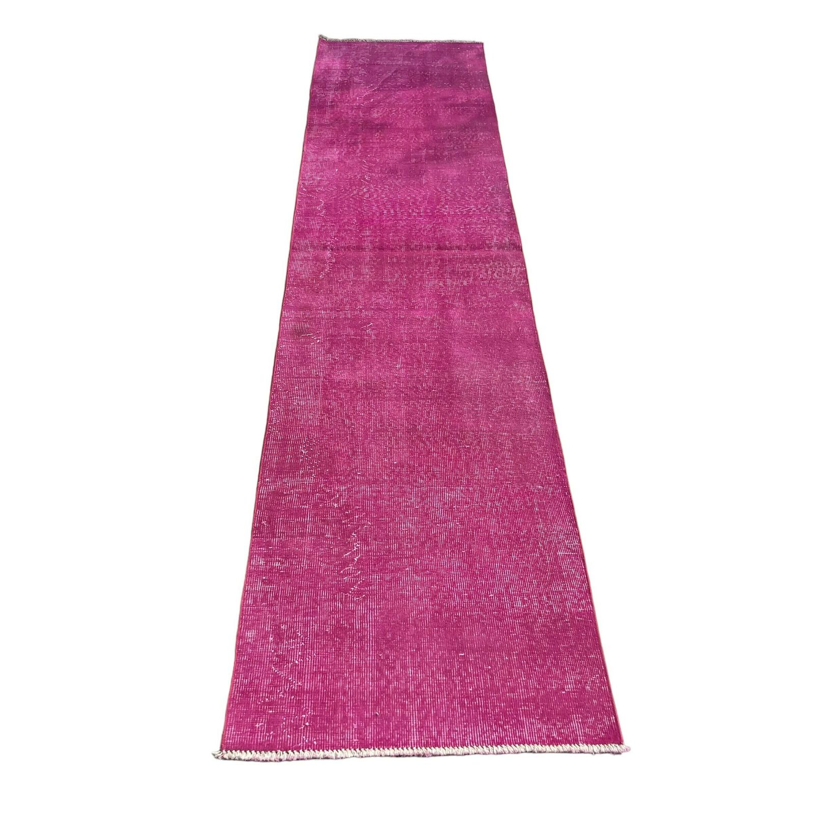 Distressed Turkish Narrow Runner 305 X 70 Cm Wool Vintage Rug, Over Dyed Pink photo Textiles