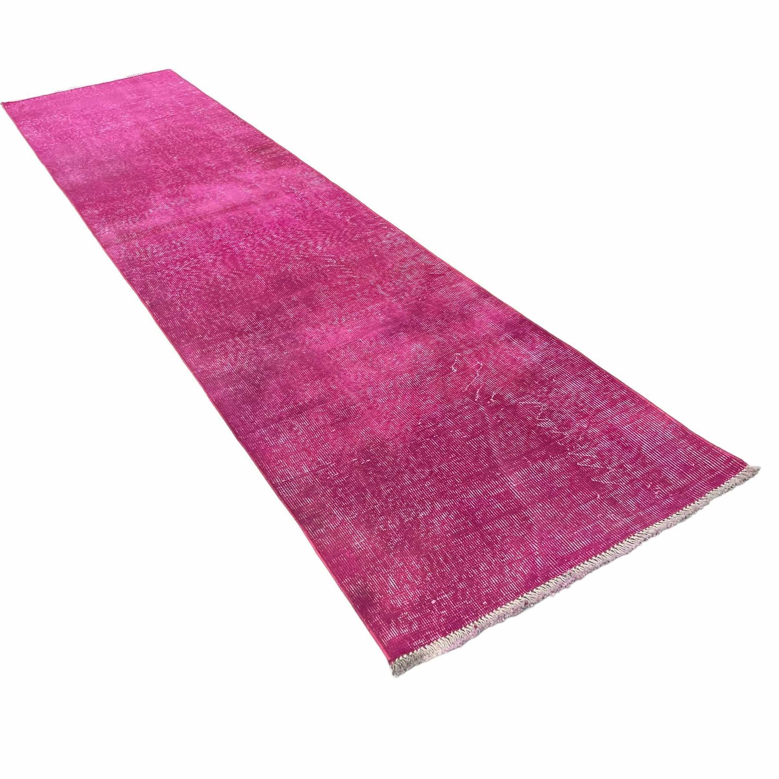photo furniture Distressed Turkish Narrow Runner 305 X 70 Cm Wool Vintage Rug, Over Dyed Pink