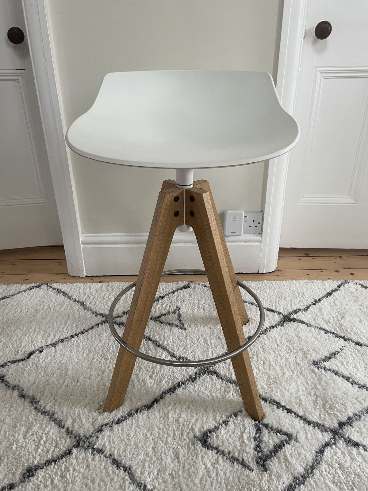 2 Flow Stools By Mdf Italia In Oak Veneer And White Seat photo for sale