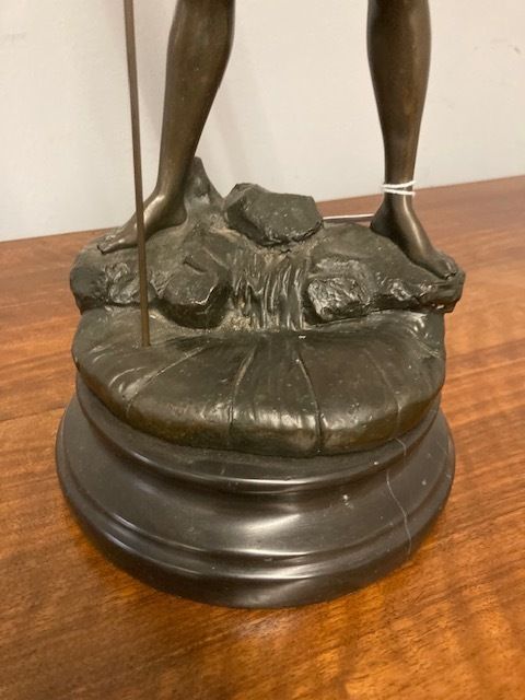 Ancient Bronze Sculpture "Fisherman" From The Late 1800s France Auguste Moreau Height 55 Cm photo for sale